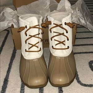 Sperry Tan and White Lace-Up Boots